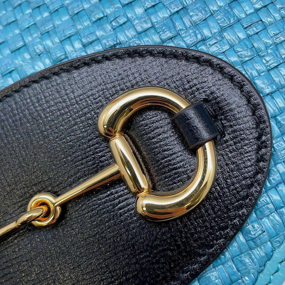 Gucci Chain Shoulder Bag Horsebit Straw Tan Clutch - Picture 10 of 12